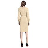 Women's Knitting stretchable Solid Round Neck Full Sleeve Dress (Beige )